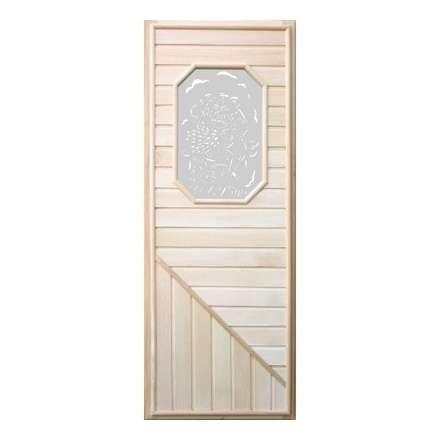 Дверь деревянная для бани DoorWood 1850x750 Вагонка со стеклом прямоугольным, коробка липа в Барановичах