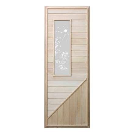 Дверь деревянная для бани DoorWood 1850x750 Вагонка со стеклом прямоугольным, коробка липа в Барановичах