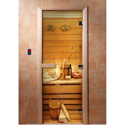 Дверь для сауны Doorwood с фотопечатью A033 1900x700 в Барановичах