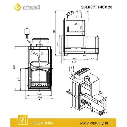 Печь для бани Везувий Эверест Inox 25 (280) под облицовку в Барановичах