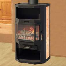 Недорогая отопительная печь-камин со стеклом Мета-Бел Ангара фото в интерьере в Барановичах