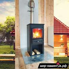 Недорогая печь-камин со стеклом ЭТНА (БКД) с плитой в интерьере фото в Барановичах
