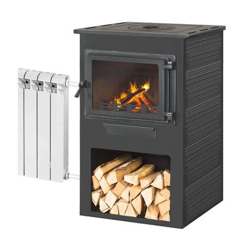 Печь-камин ЭТНА (Панорама) с плитой и ТО Антрацит высокий купить в Барановичах