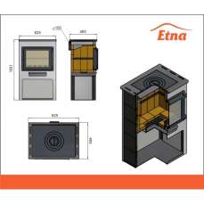 Печь-камин для дачи ЭТНА (Панорама) с плитой и ТО "Антрацит" высокий фото в Барановичах