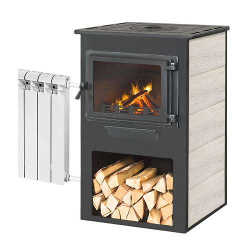 Печь-камин ЭТНА (Панорама) с плитой и ТО Бежевый высокий купить в Барановичах