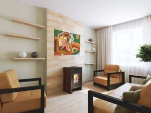 Недорогой камин со стеклом Теплодар Твист фото в интерьере в Барановичах