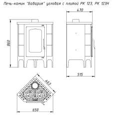 Недорогая печь-камин Бавария угловая с плитой незабудка Амазонка бай фото габариты в Барановичах