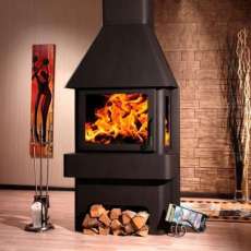 Печь-камин Бавария три стекла графит фото в интерьере в Барановичах