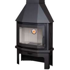 Стальной камин Бавария Мюнхен с огромным стеклом пристенно-угловой черный фото в интерьере в Барановичах