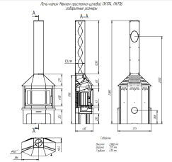 Стальной камин с шамотом Бавария Мюнхен графит фото схема в Барановичах