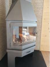 Стальной камин Мюнхен угловой графит фото с боку в Барановичах