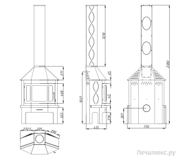 Стальной камин Бавария Мюнхен со стеклом угловой чёрный (без перемычки) фото габариты в Барановичах