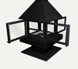 Стальной камин с четырьмя стеклами Эклипс островной 4D графит фото в Барановичах