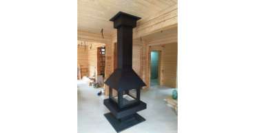 Стальной большой камин со стеклами Эклипс островной 4D графит фото в Барановичах