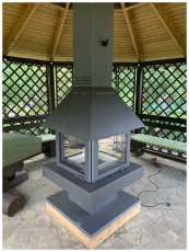 Стальной камин с четырьмя стеклами Эклипс островной 4D графит фото в Барановичах