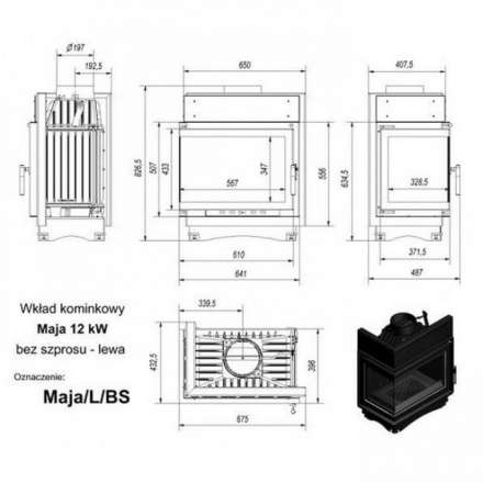 Каминная топка Kratki Maja/L/BS (угловое стекло слева) в Барановичах