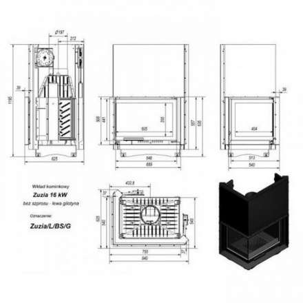 Каминная топка Kratki Zuzia/L/BS/G (угловое стекло слева, гильотина) в Барановичах
