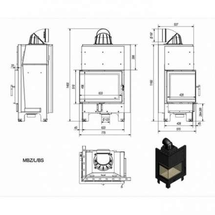 Каминная топка Kratki MBZ/L/BS (угловое стекло слева) в Барановичах