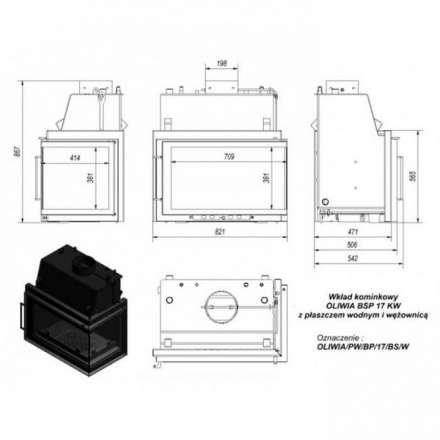 Каминная топка Kratki Oliwia/PW/BP/17/BS/W (угловое стекло справа, змеевик) в Барановичах