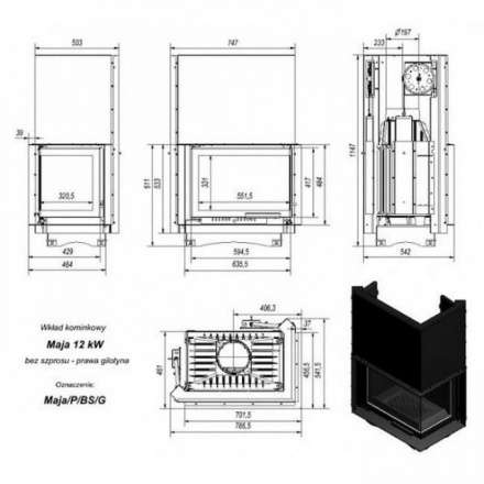Каминная топка Kratki Maja/P/BS/G (угловое стекло справа,гильотина) в Барановичах