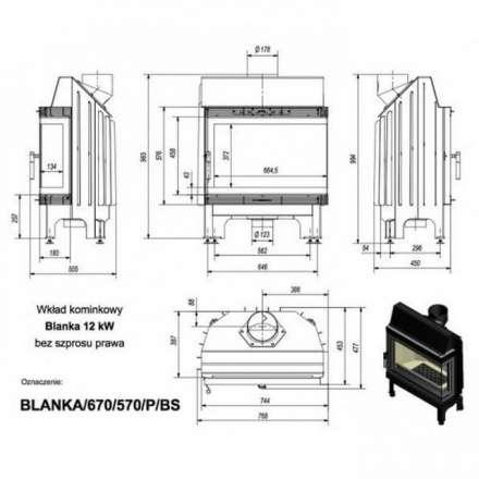 Каминная топка Kratki Blanka/670/570/P/BS (угловое стекло справа) в Барановичах
