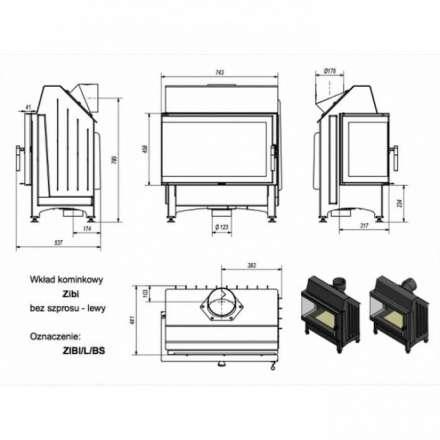 Каминная топка Kratki Zibi/L/BS (угловое стекло слева) в Барановичах