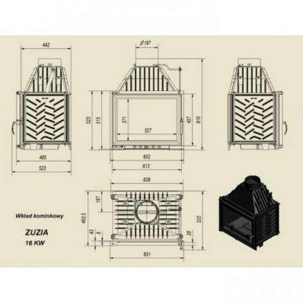 Каминная топка Kratki Zuzia/GLASS (двойное стекло) в Барановичах