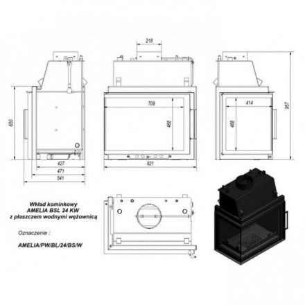 Каминная топка Kratki Amelia/PW/BL/24/BS/W в Барановичах