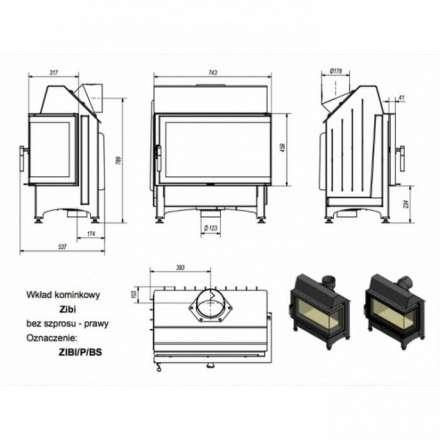 Каминная топка Kratki Zibi/P/BS (угловое стекло справа) в Барановичах
