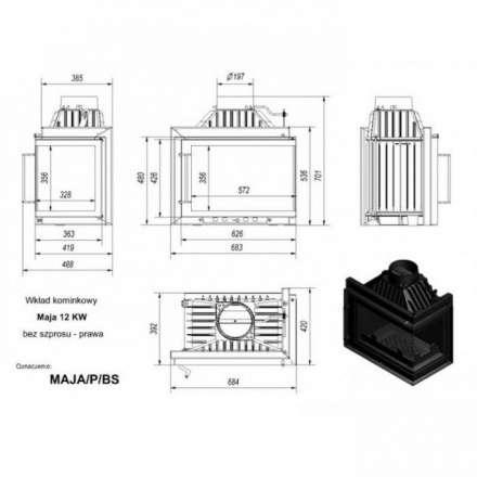 Каминная топка Kratki Maja/PW/12/G в Барановичах