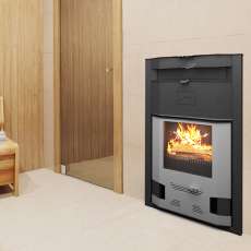 Отопительная печь со стеклом Теплодар Сиеста 30 фото в интерьере в Барановичах